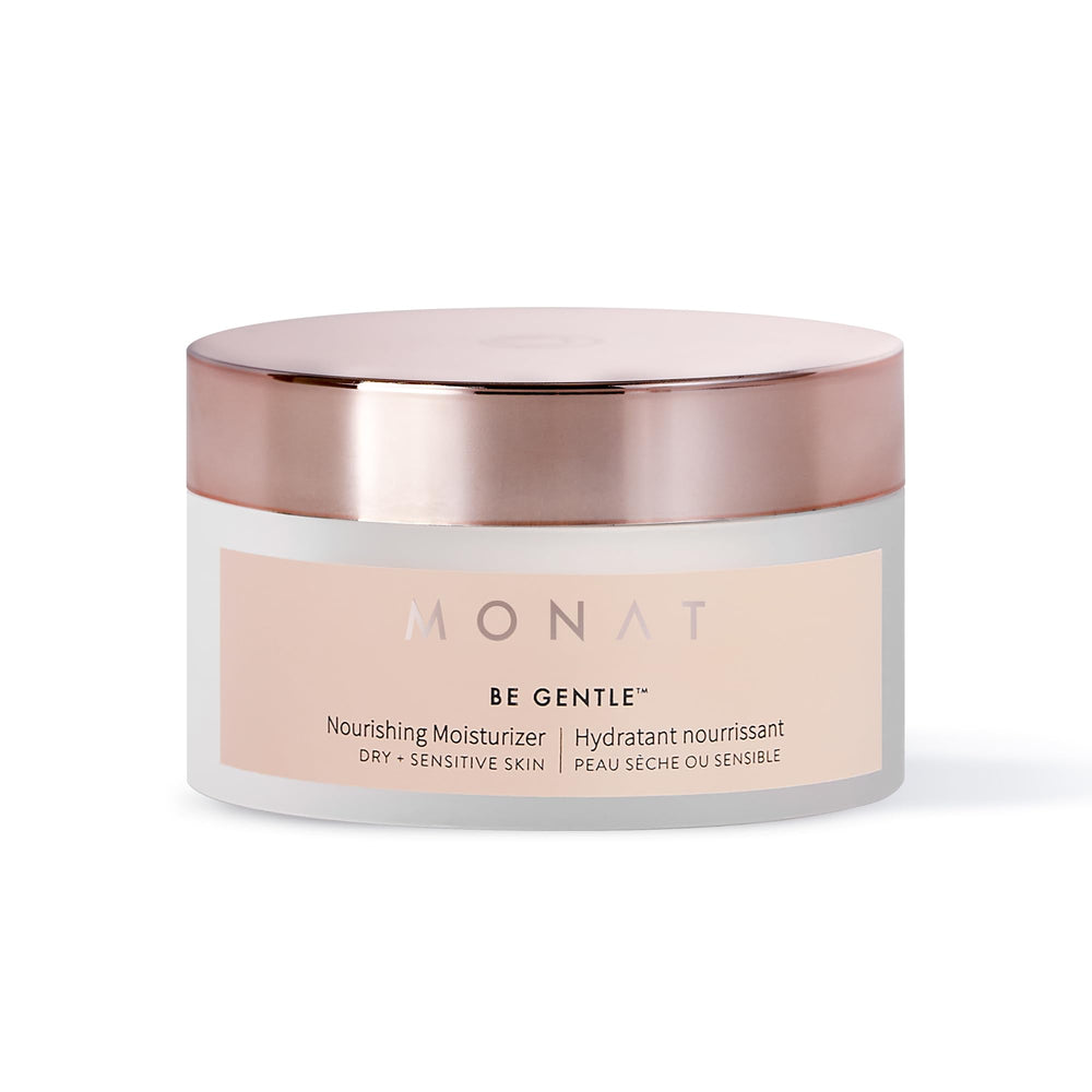 MONAT Be Gentle Nourishing Moisturizer bottle closeup, rich hydration for dry skin