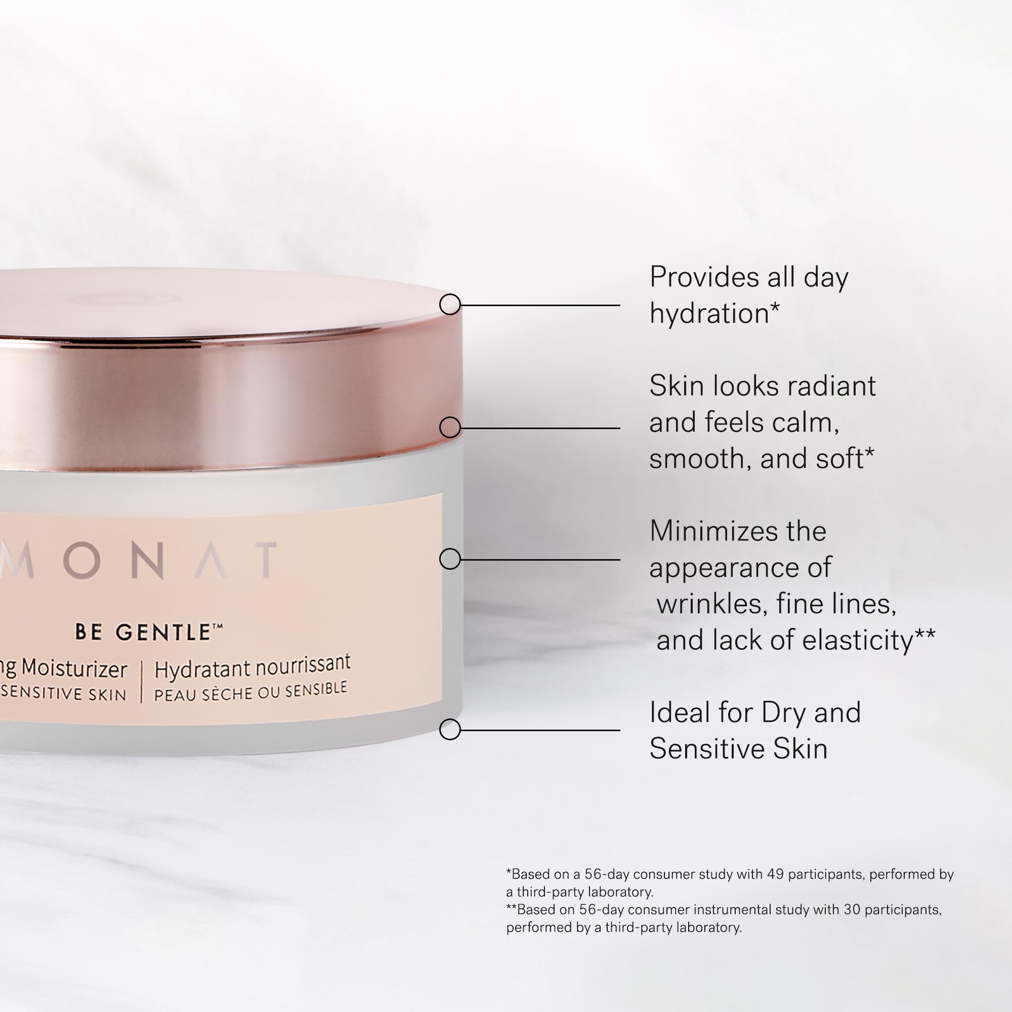 MONAT Be Gentle Nourishing Moisturizer jar highlight with hyaluronic acid for hydration