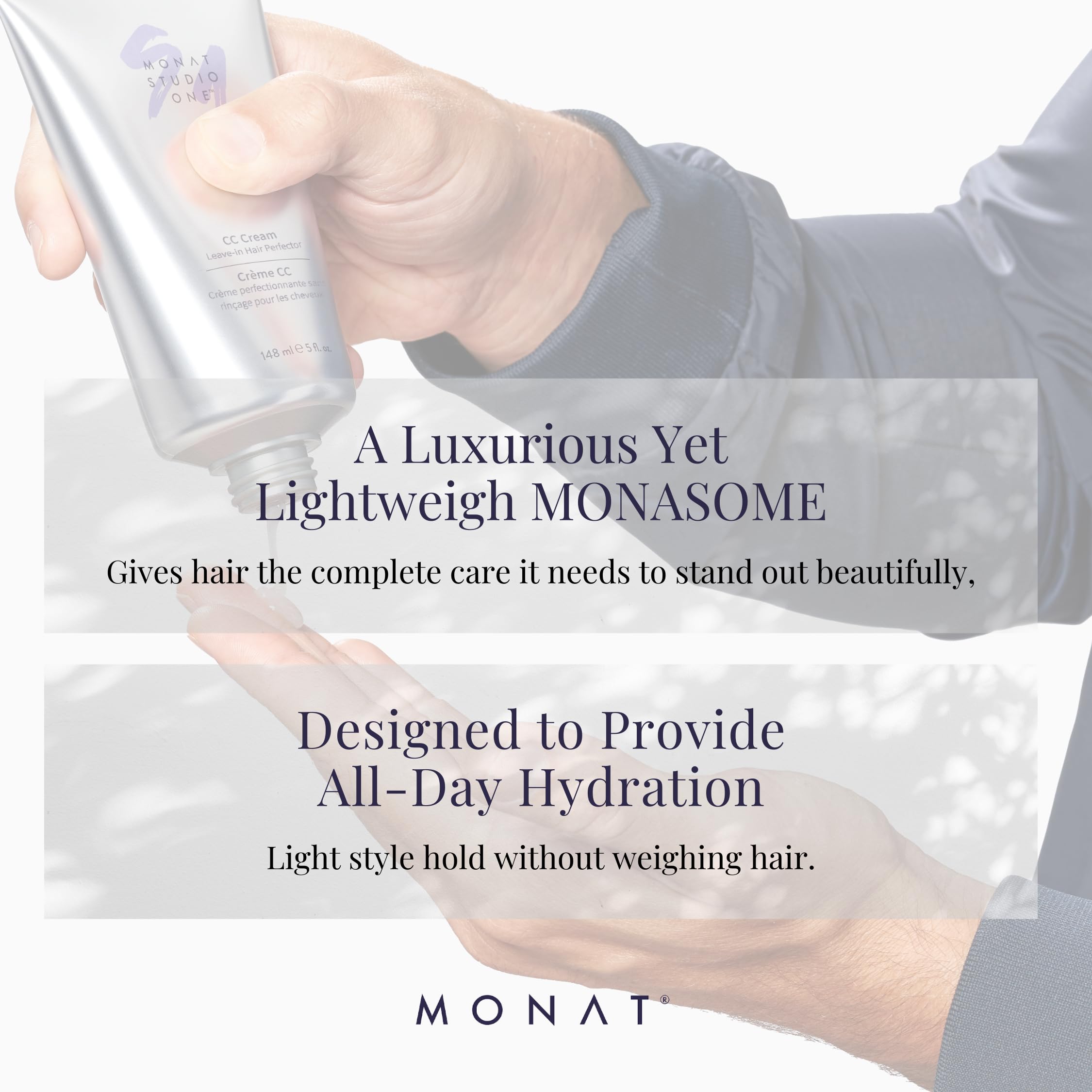 Daily routine scene with MONAT CC Cream for Hair ready to boost manageability.