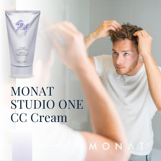 Texture swatch of MONAT CC Cream for Hair showing smooth, even coverage.