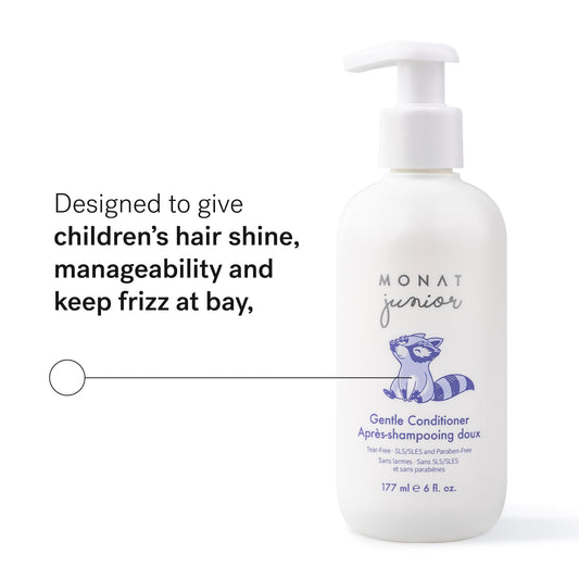 MONAT Junior Gentle Conditioner bottle back label highlighting sulfate- and parabens-free