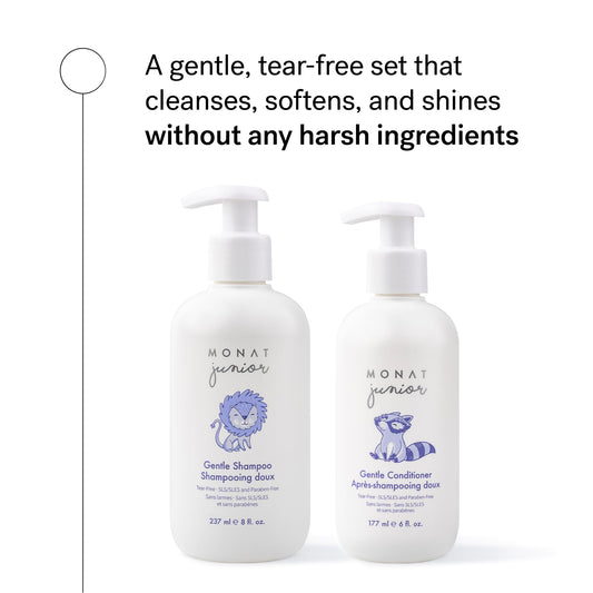 MONAT Junior Gentle Conditioner bottle—easier detangling and softer strands after bath.