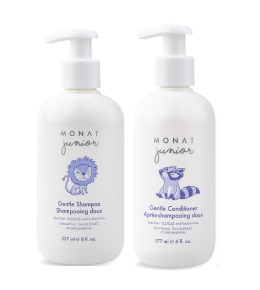 MONAT Junior Gentle Shampoo bottle—tear-free care for soft, manageable kids' hair.