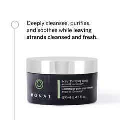 MONAT Scalp Purifying Scrub texture closeup highlights exfoliating grains for scalp cleansing.