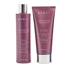 MONAT Smoothing Anti-Frizz Set shampoo bottle for lightweight cleansing and frizz control.