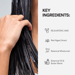 MONAT smoothing anti-frizz shampoo closeup label highlights key actives and ingredients.