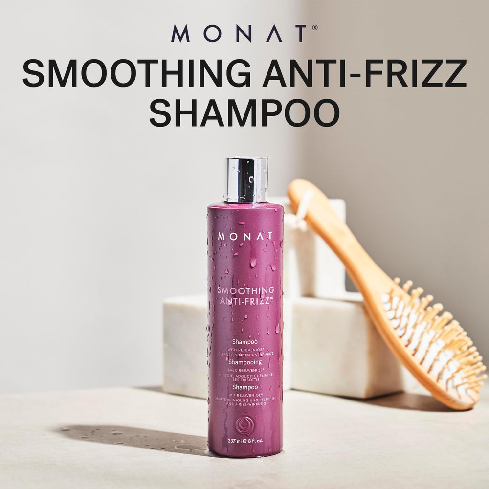 MONAT smoothing anti-frizz shampoo fragrance blend evokes luxurious scent during wash.