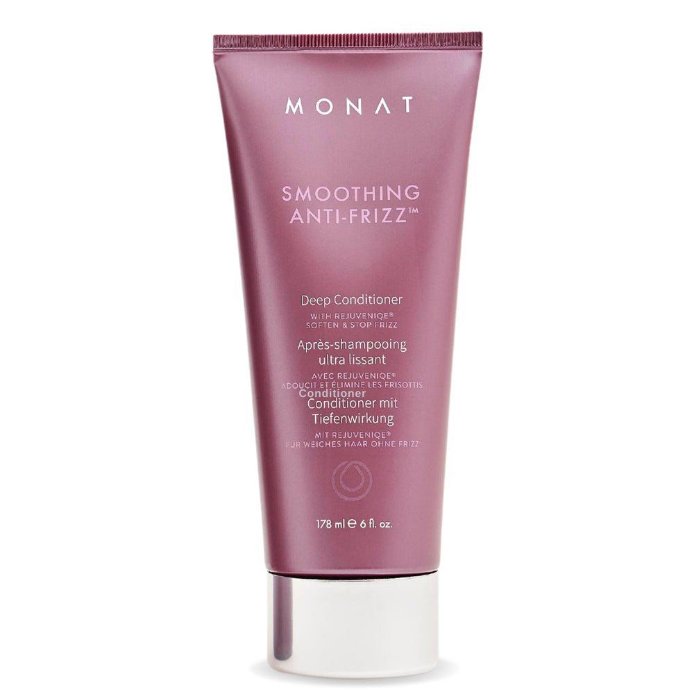 MONAT smoothing deep conditioner bottle promotes frizz control and shine.