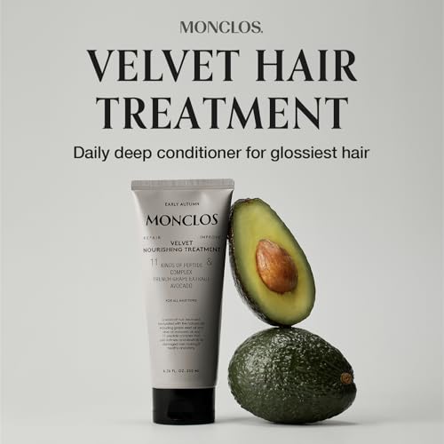 Monclos Velvet Hair Treatment pump dispensing lightweight formula for regular use.