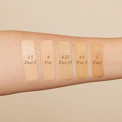 Swatch on forearm shows neutral pink undertones in shade 3.5.