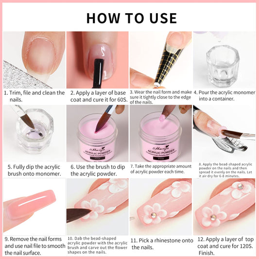 Monja clear acrylic powder highlights smooth base for French tips.
