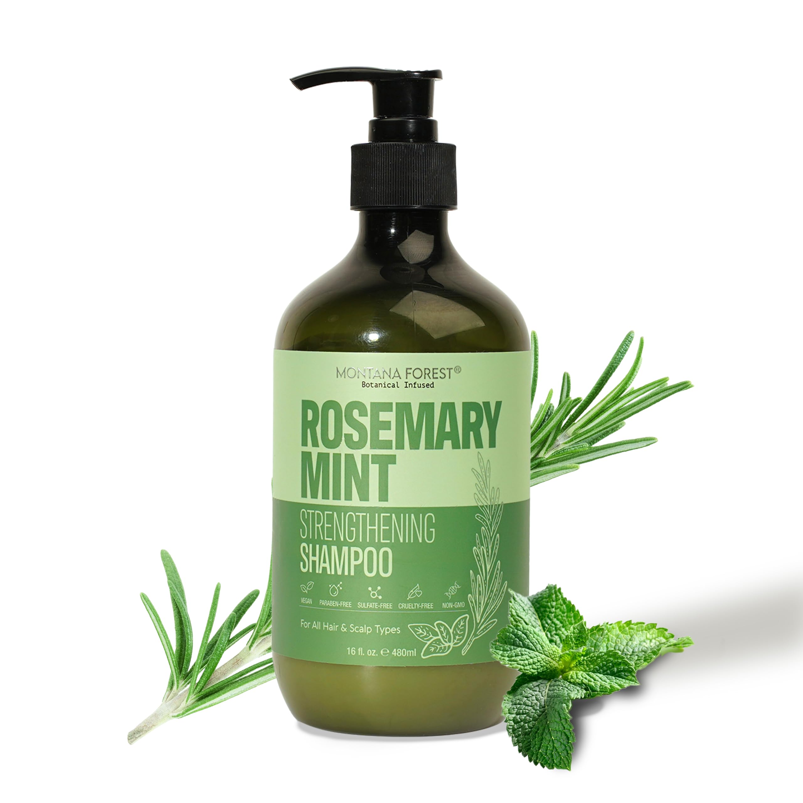 MONTANA FOREST Rosemary Mint Strengthening Shampoo bottle with herbal scent for scalp refreshment