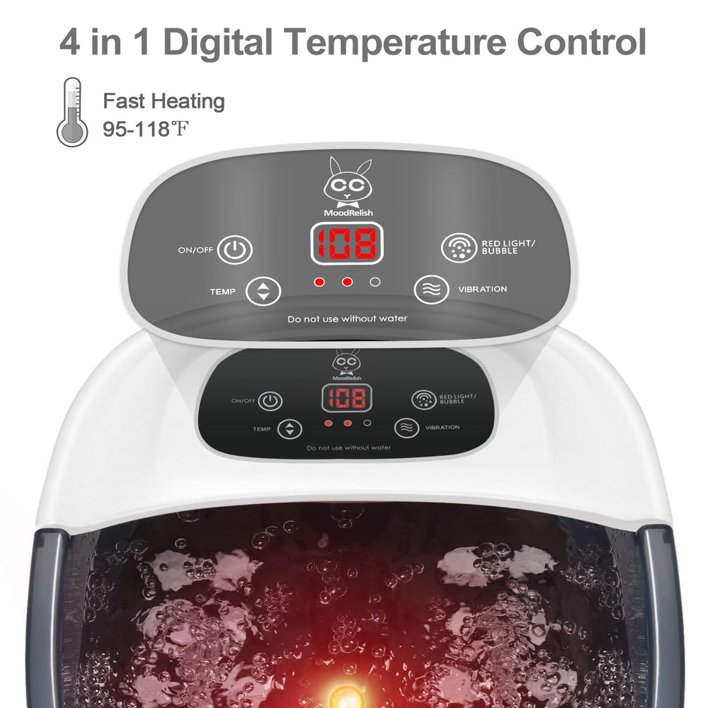 MoodRelish foot spa showing vibration massage and jets for deep relief.