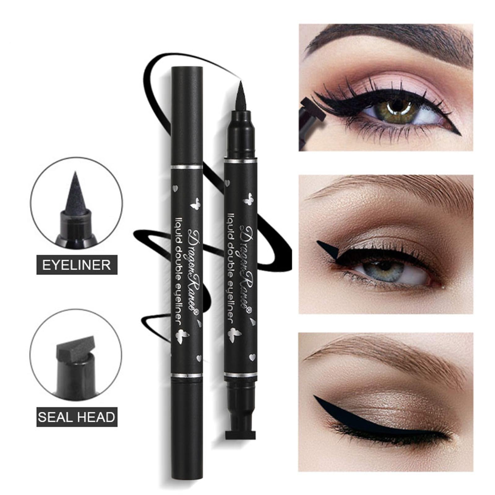 MooGlamor eyeliner application on eye showing clean wing and fast stamp utility
