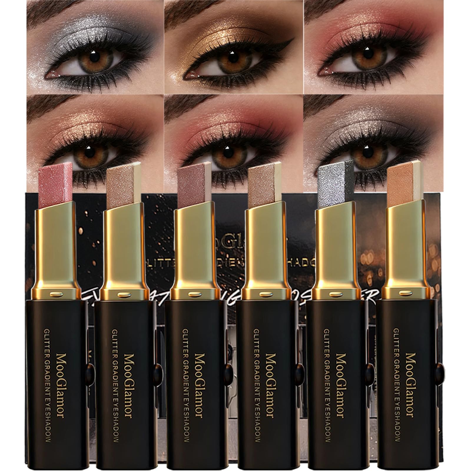 MooGlamor Glitter Eye Shadow Stick with dual-gradient for day-to-night looks.