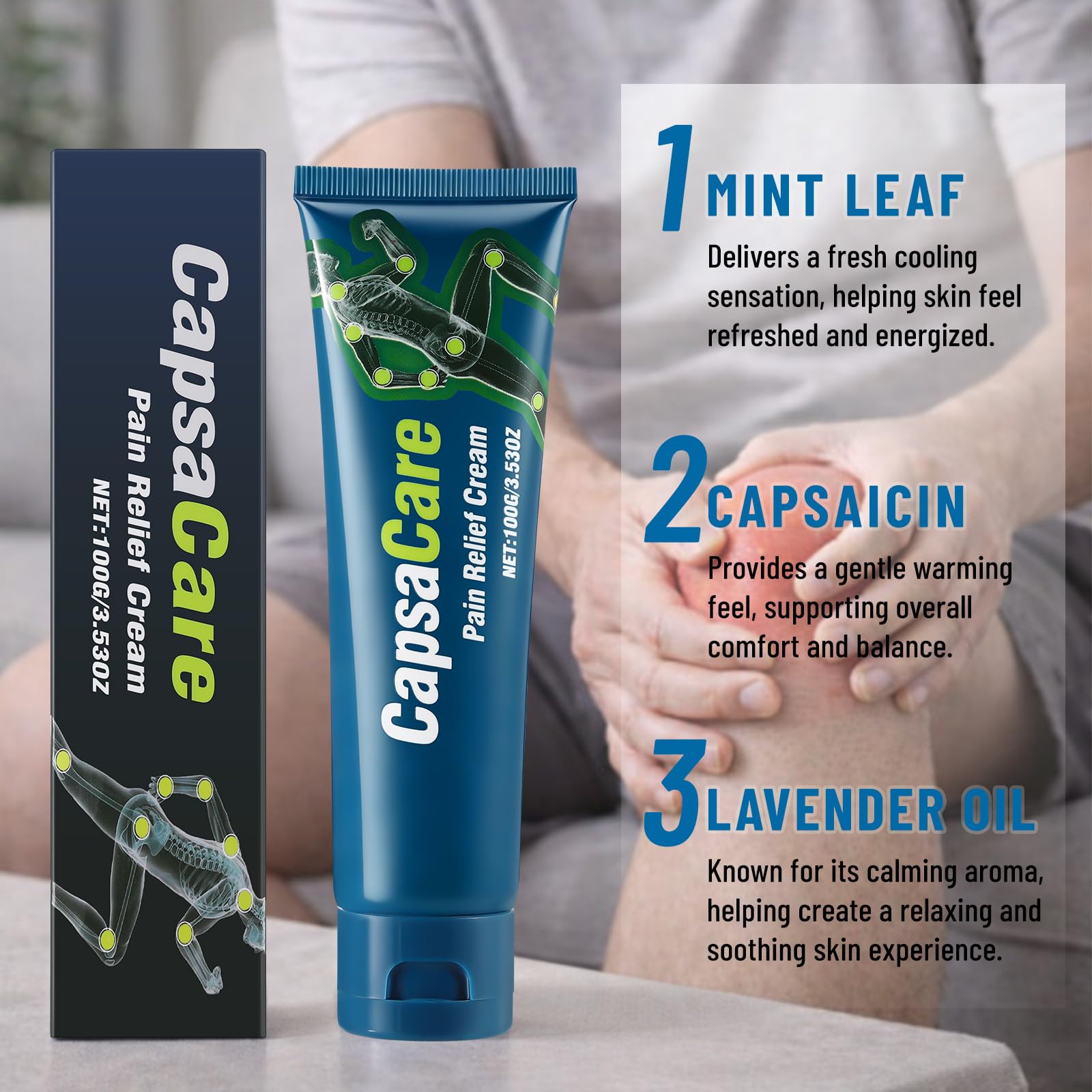 MOOMARTO CapsaCare with capsaicin supports nerve comfort on stressed areas.