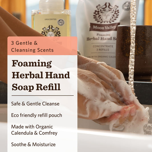 Moon Valley Organics mint lavender refill pouch, convenient three-times refills for your dispenser.