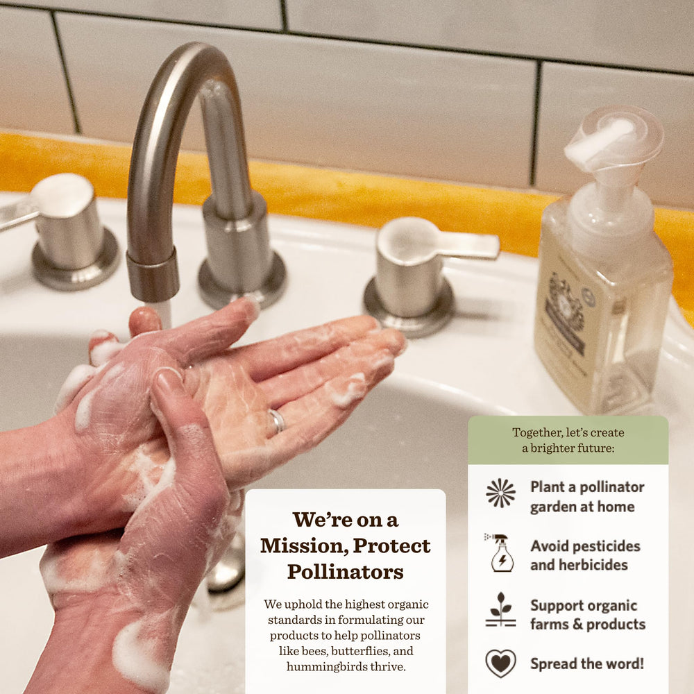Moon Valley Organics foaming soap lathers hands for a soft feel.
