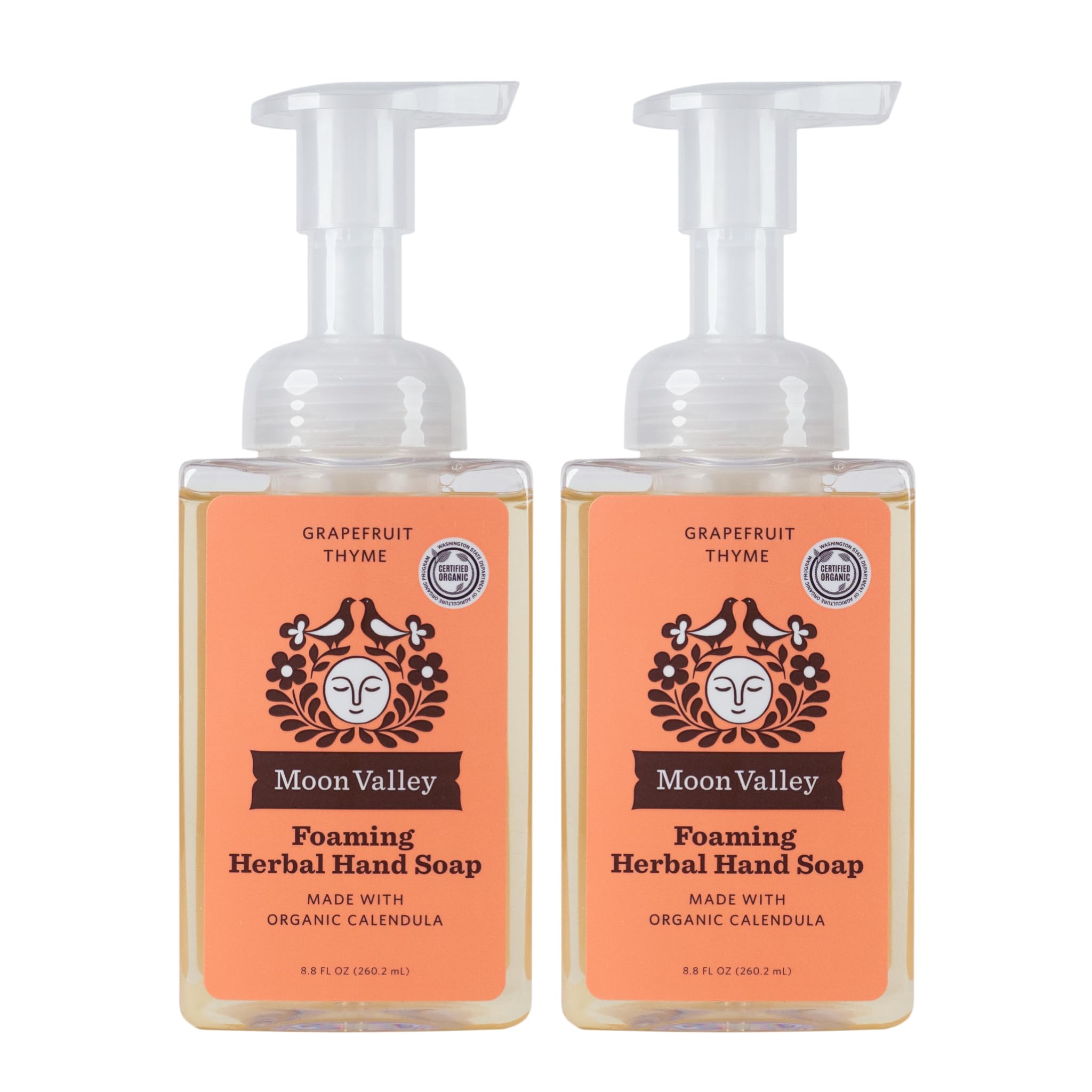 Moon Valley Organics Grapefruit Thyme foaming hand soap bottle with refreshing citrus scent.