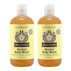 Moon Valley Organics Lemon Rosemary bottle front—gentle, all-natural cleansing for daily use.
