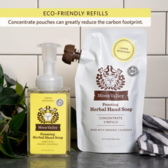 Moon Valley Organics lemon rosemary foam in use for gentle hand cleansing