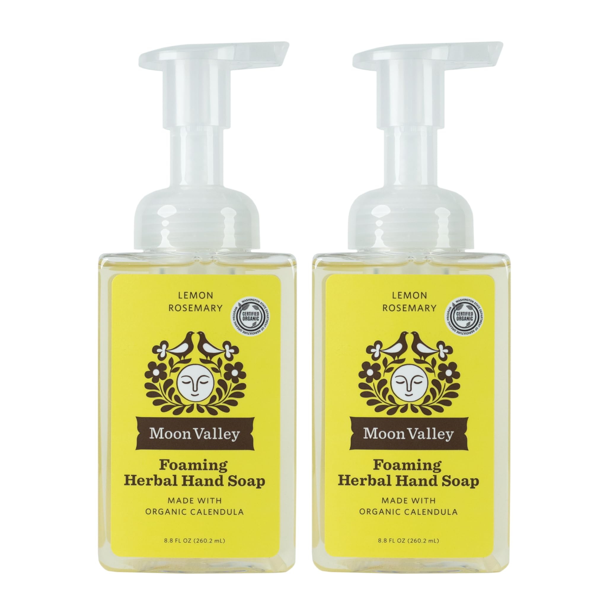 Moon Valley Organics Lemon Rosemary foaming hand soap bottle with natural, refreshing formula for softer hands