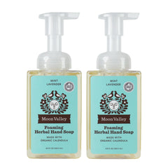 Moon Valley Organics Mint Lavender foaming hand soap two-pack bottle display, soft hands