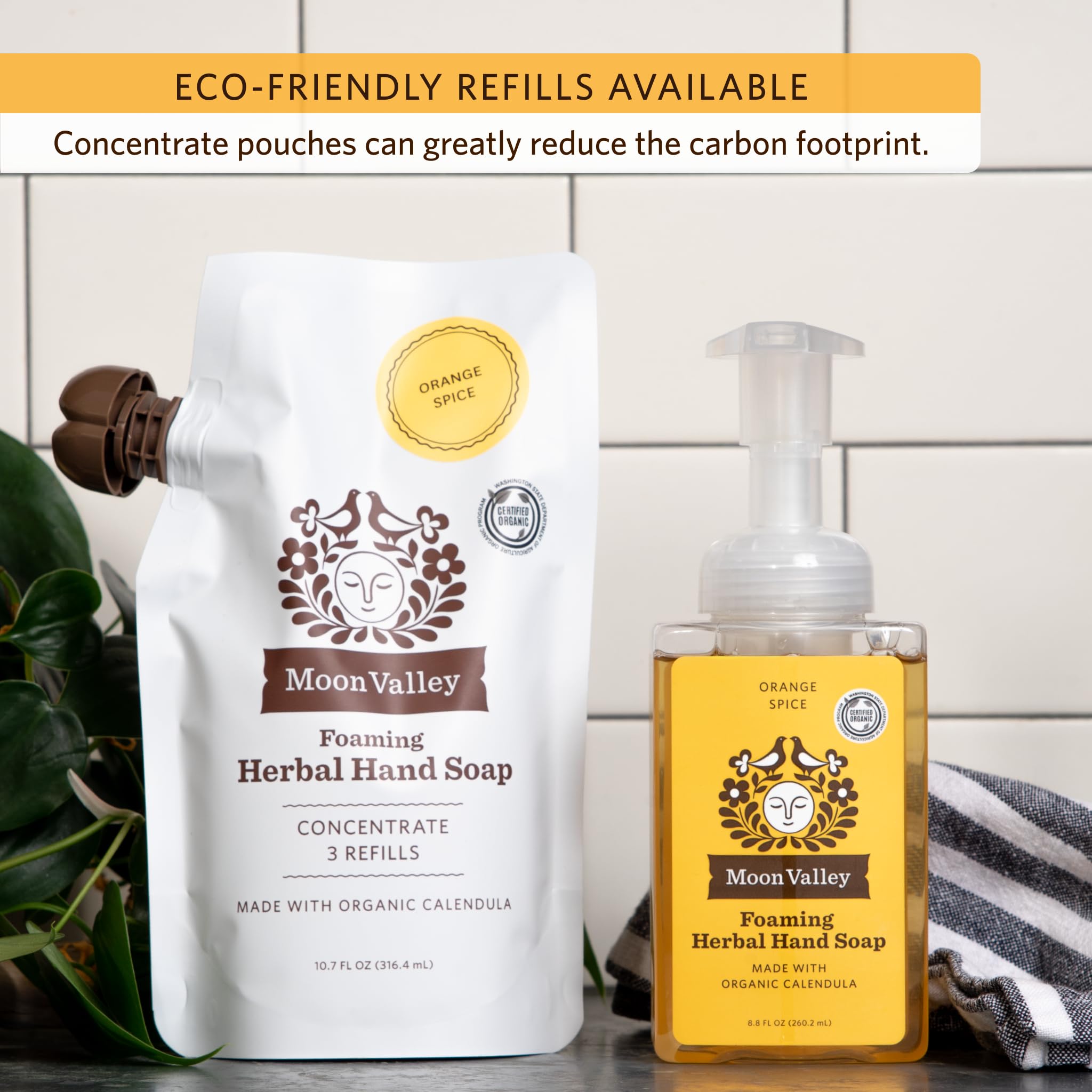 Moon Valley Organics Orange Spice foaming hand soap bottle ready for recycling