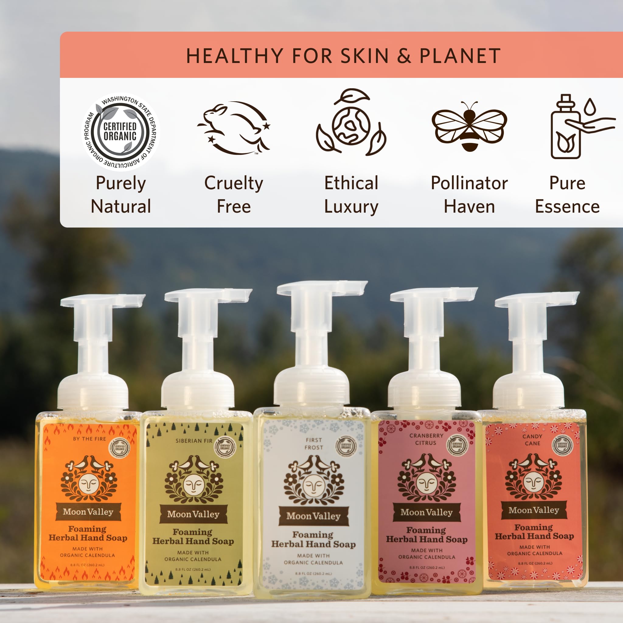 Moon Valley Organics recyclable bottle symbol emphasizes eco-friendly packaging