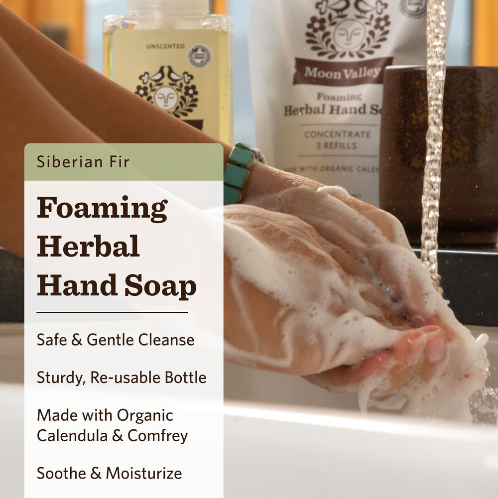 Moon Valley Organics Siberian Fir foam soap close-up with fresh scent.