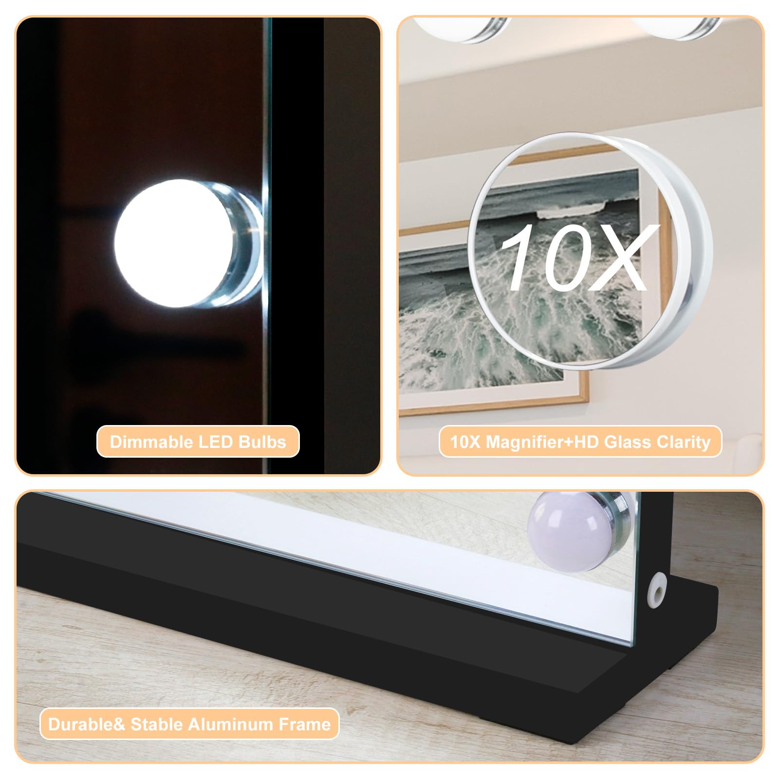 Large Moonee vanity mirror measures 32x24 inches for wide viewing
