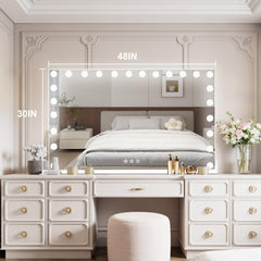 Moonee vanity mirror includes USB charging port to power a device while you style.