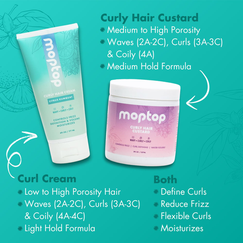 MopTop Curl Cream 6oz diffuser-low-heat supports gentle styling.