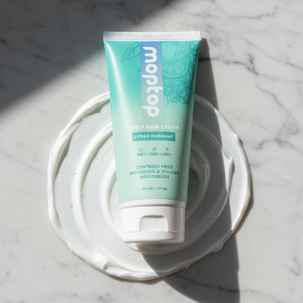 MopTop Curl Cream 6oz hair-application delivers even distribution for frizz control.