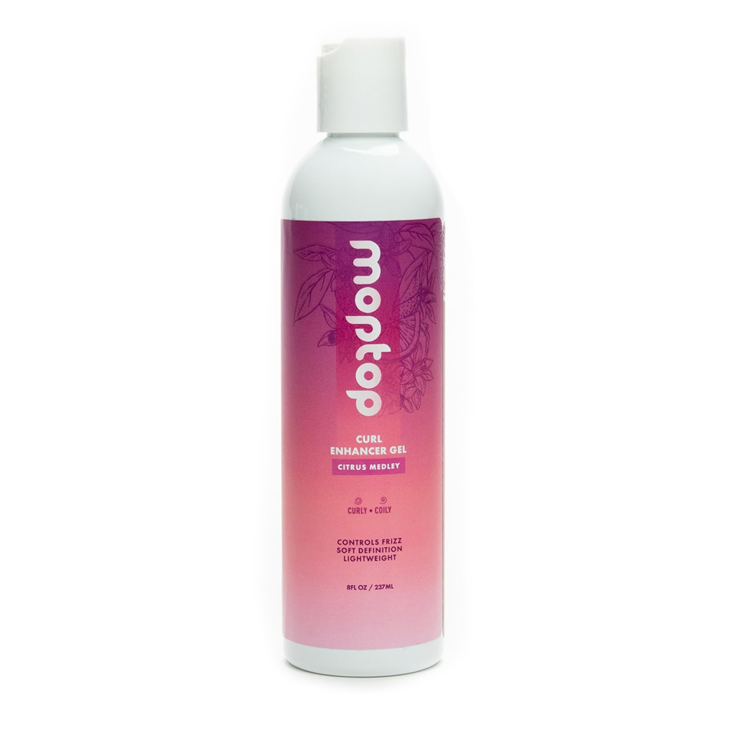 MopTop Curl Enhancer Gel bottle emphasizes lightweight hold for defined curls.