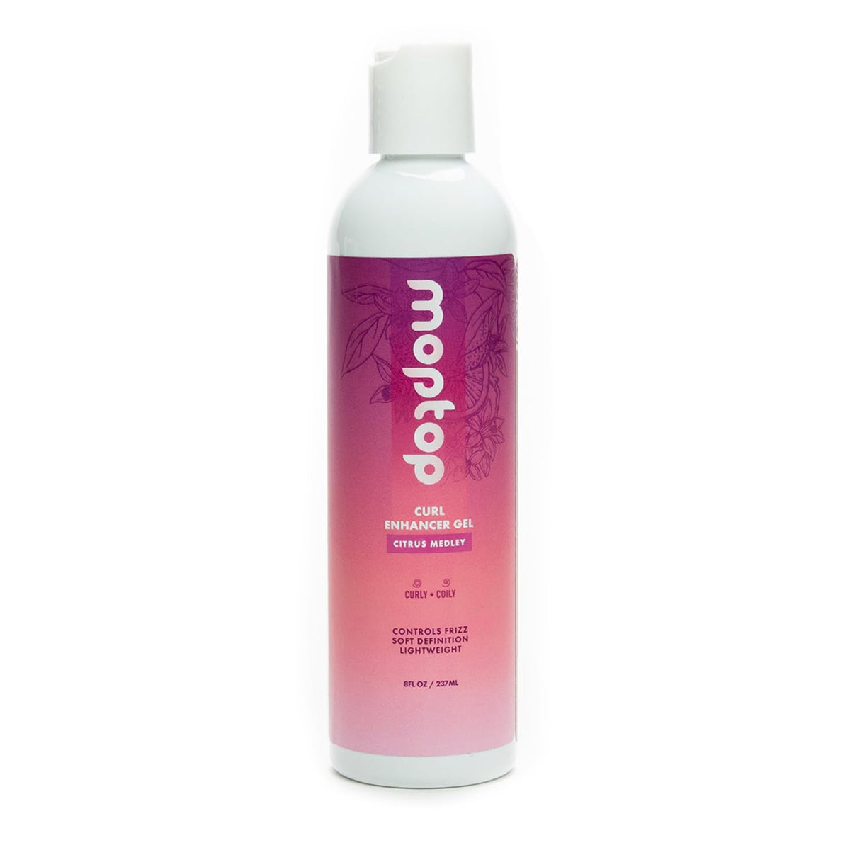 MopTop Curl Enhancer Gel bottle emphasizes lightweight hold for defined curls.