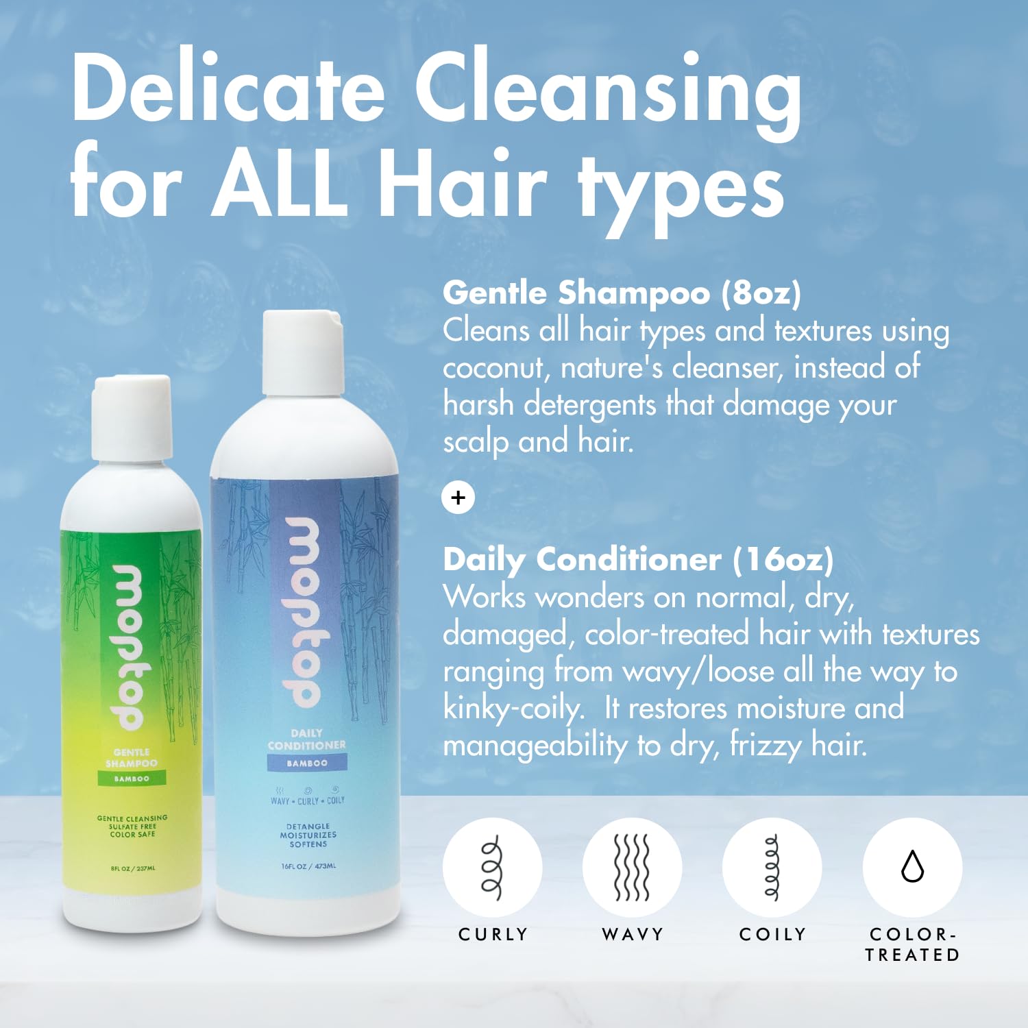 MopTop curl conditioner tube supports frizz control and curl definition