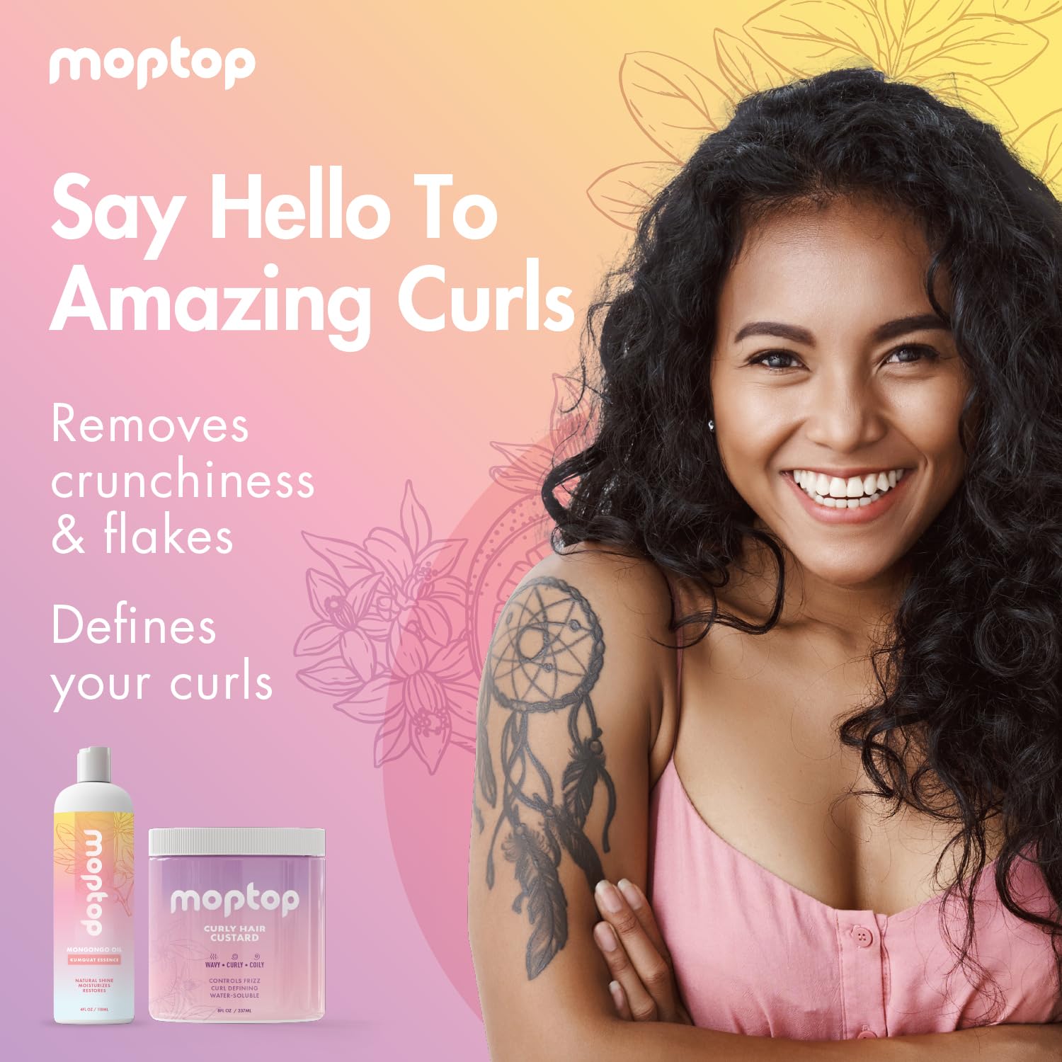 Application image showing the curl cocktail for bouncy, lightweight definition with MopTop duo.