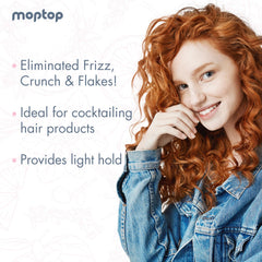 Close-up of silky curls after using the MopTop duo, with defined waves and shine.