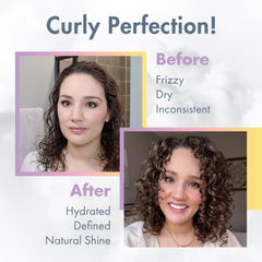 Step-by-step usage image for the Curly Gel and Mongongo Oil cocktail on hair sections.