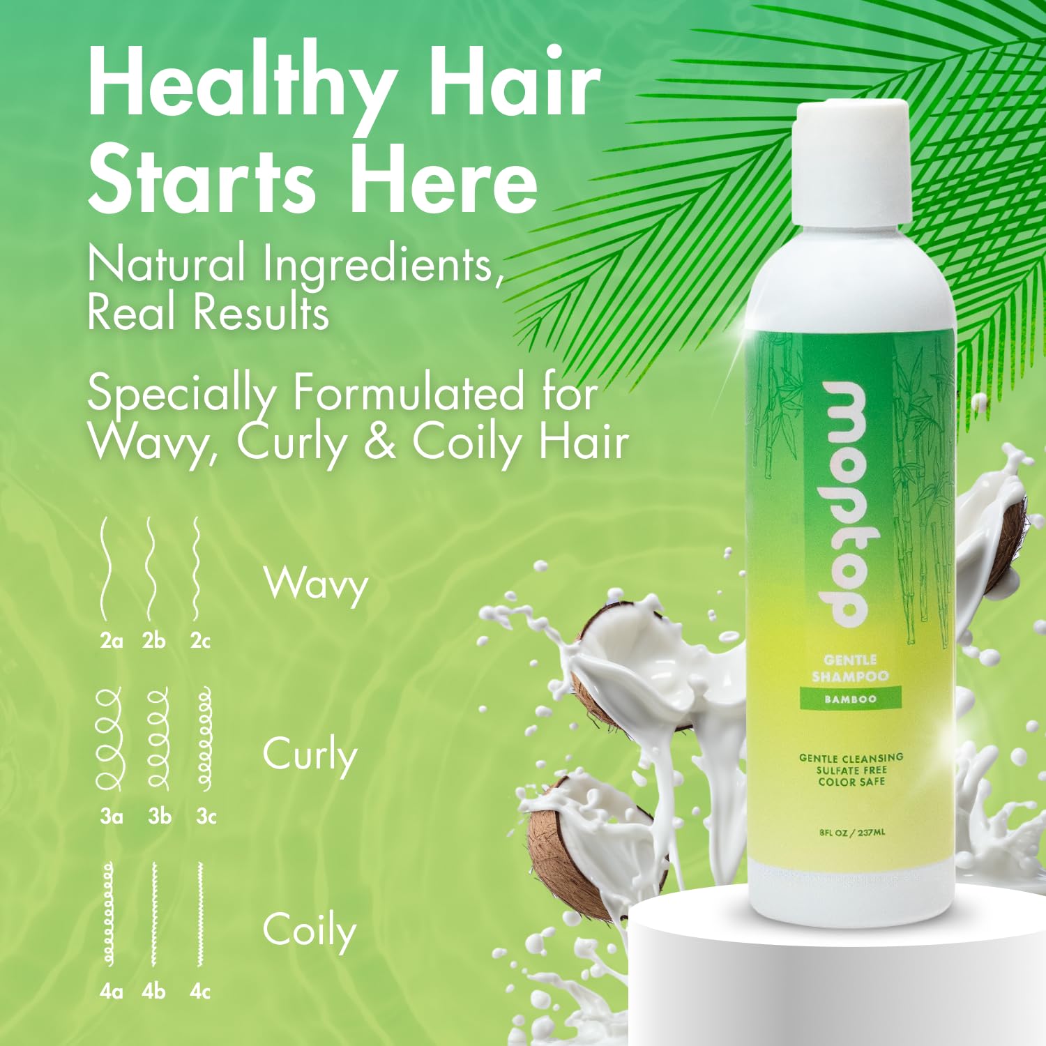 MopTop Gentle Shampoo foamy lather on curly hair for definition