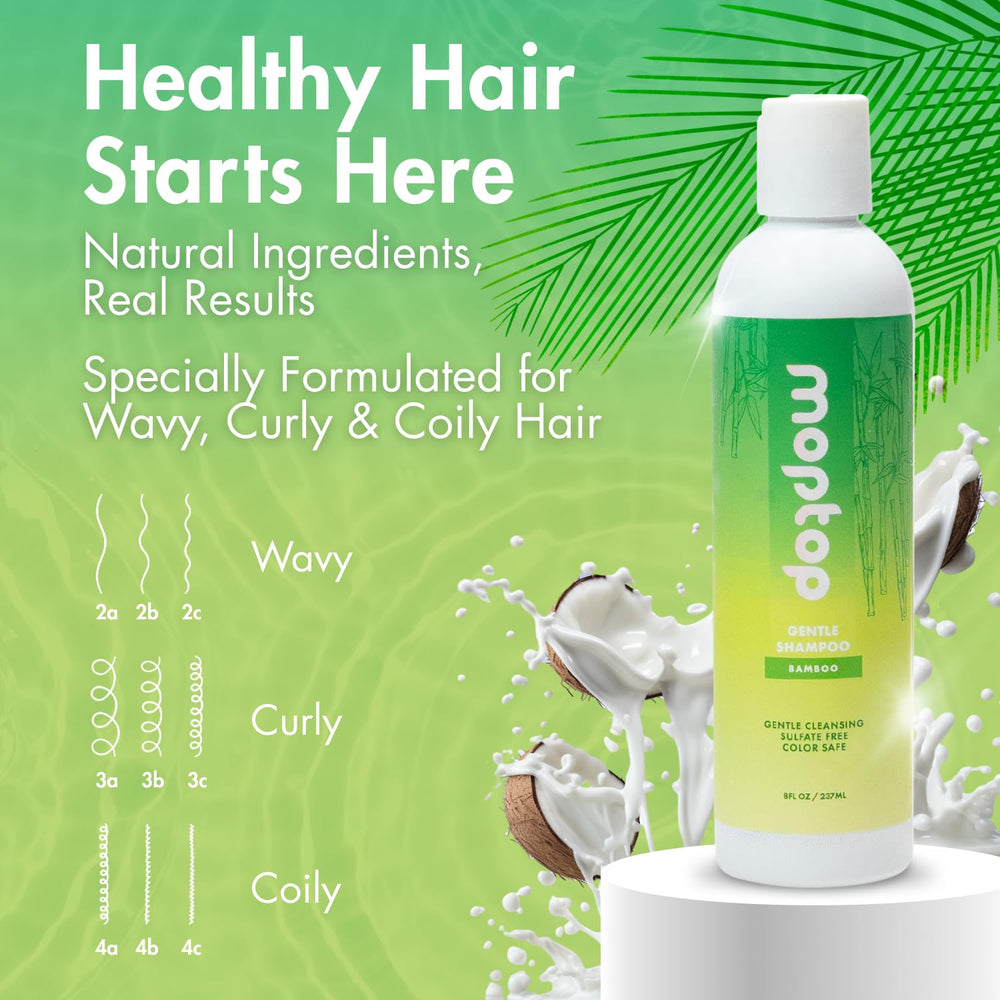 MopTop Gentle Shampoo foamy lather on curly hair for definition