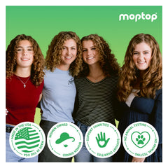 MopTop Gentle Shampoo splash indicating sulfate-free formula for scalp comfort