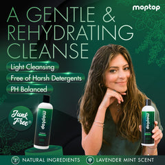 MopTop Salon Gentle Shampoo lather demonstrates even distribution across hair.