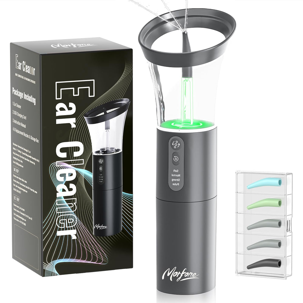 Morfone electric ear cleaning kit nozzle close-up for gentle irrigation at home.