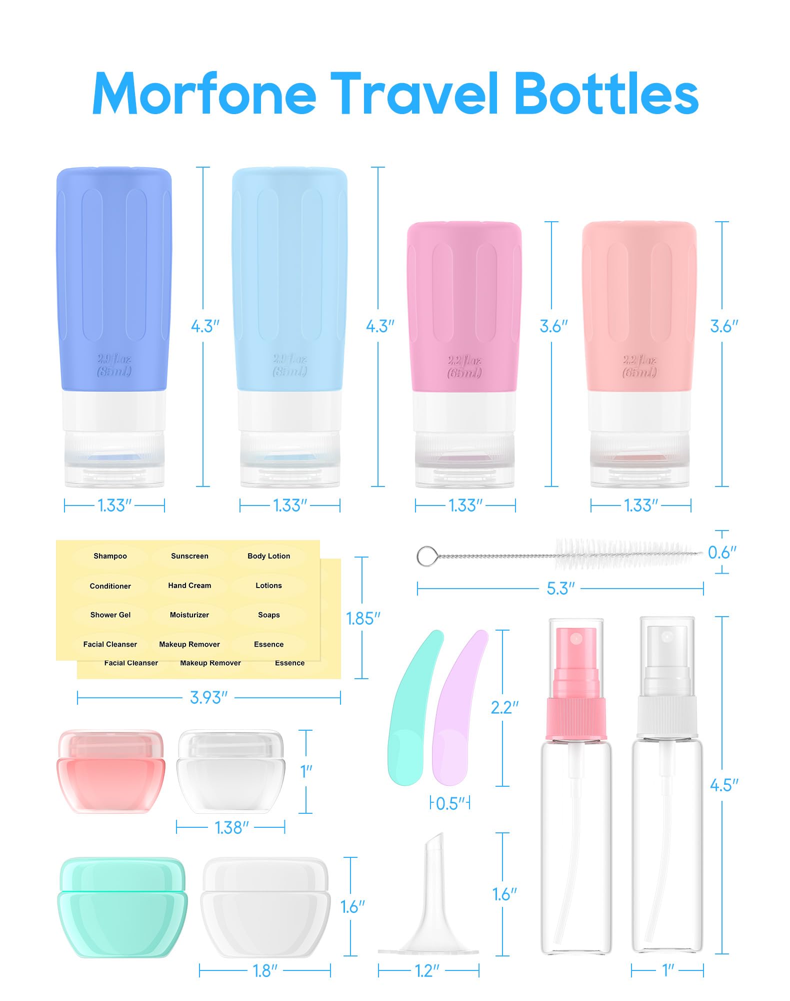 Morfone included brush and label aid quick organization of products.