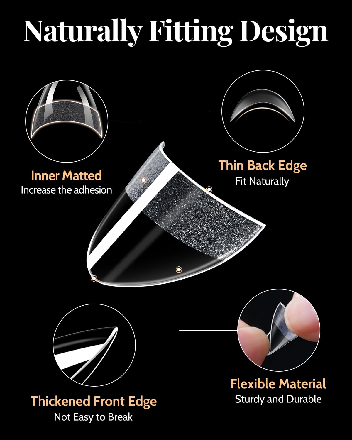MORGLES 12-size range almond tips provide precise fit for natural nails.
