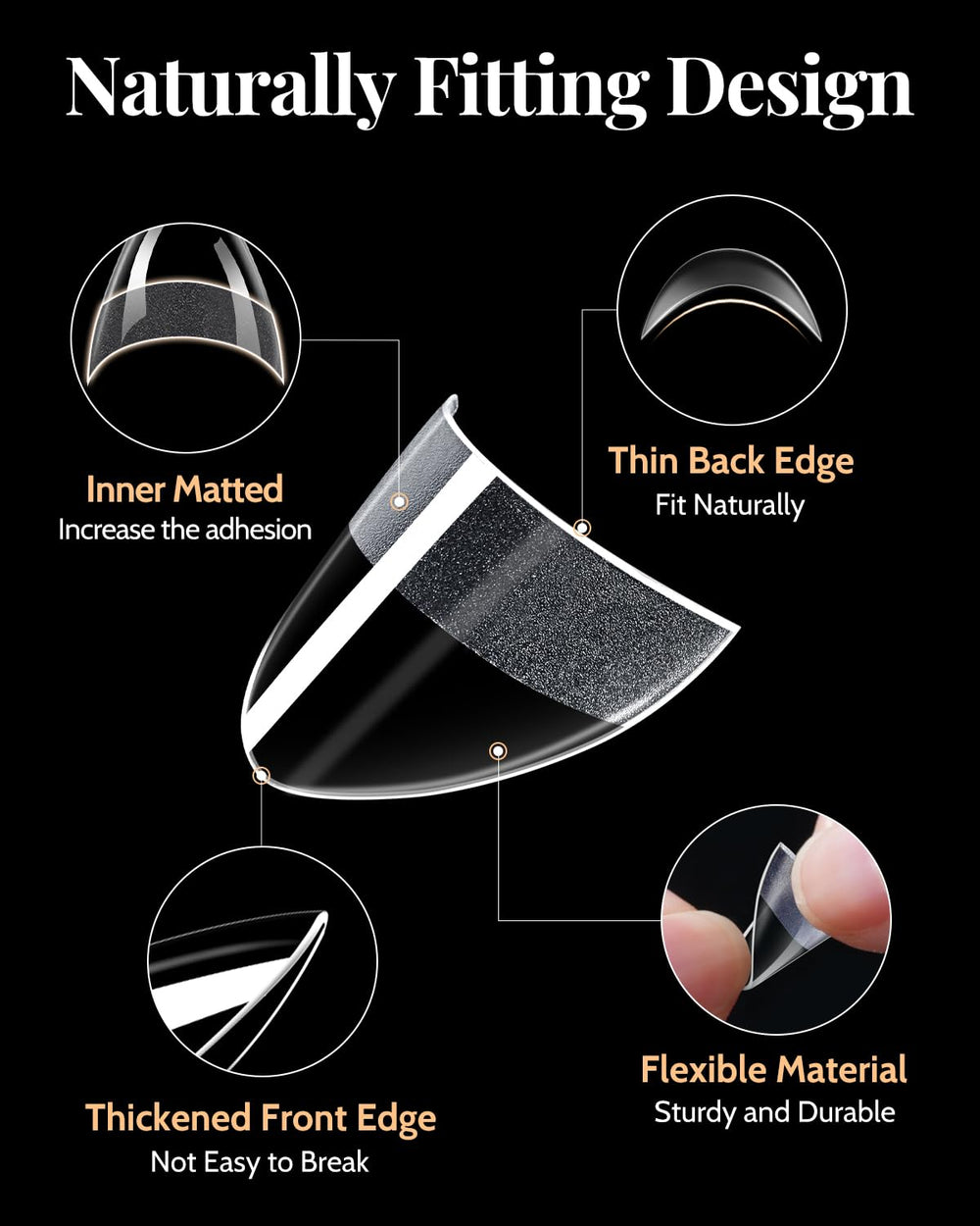 MORGLES 12-size range almond tips provide precise fit for natural nails.