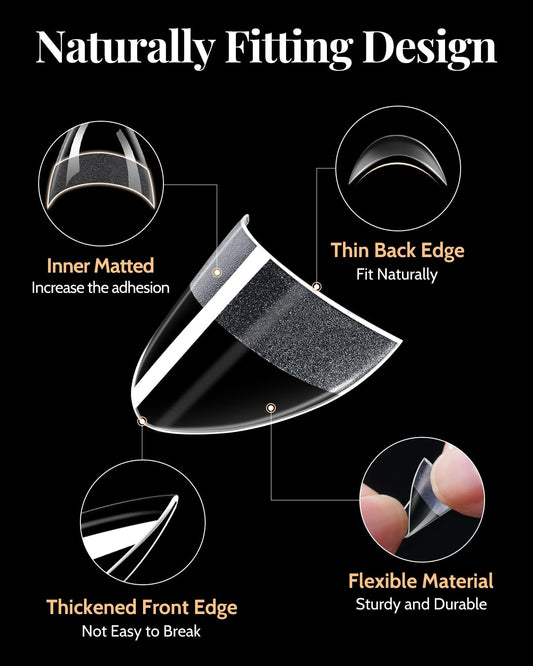 MORGLES 12-size range almond tips provide precise fit for natural nails.