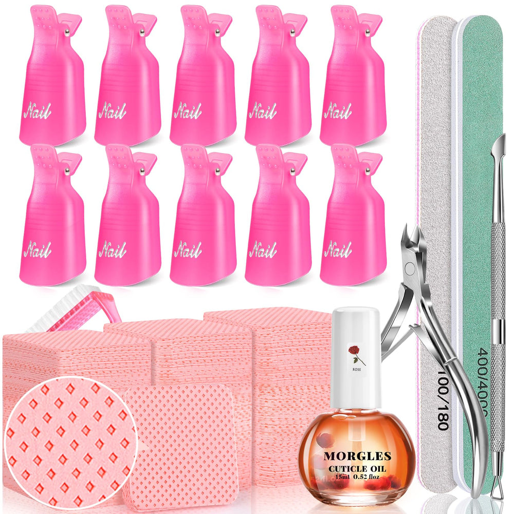 MORGLES nail remover kit with pink clips for safe at-home gel removal.